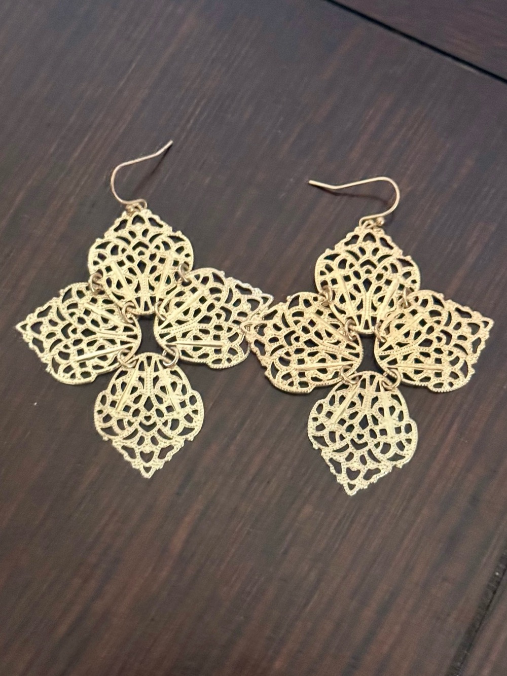 Gold Filigree Chandelier Dangle Earrings Bohemian maximalist Statement